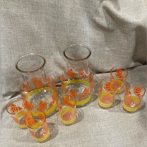 Juice Carafe Pitcher Orange Slices with glasses 8 pieces!!